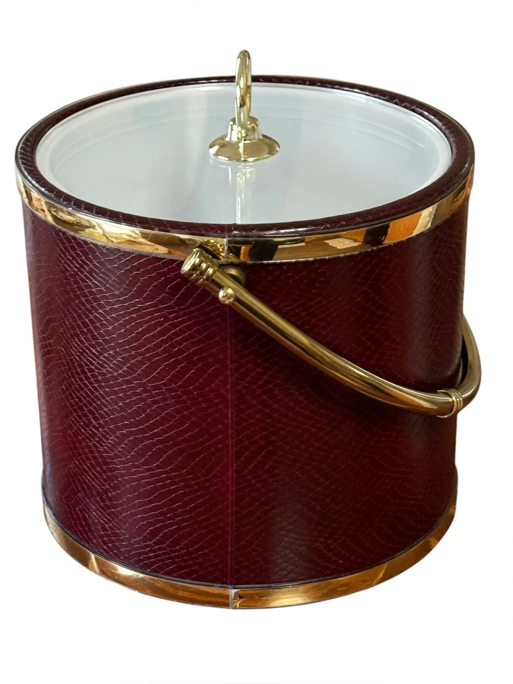 Vintage MCM Shelton Faux Snake Skin Ice Bucket Burgundy and Gold